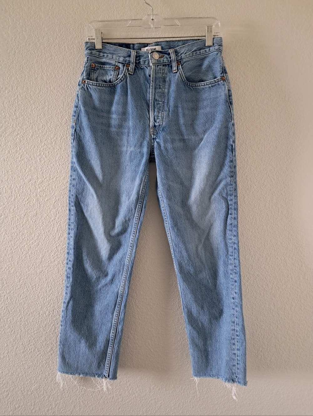 RE/DONE 70s Stove Pipe High Rise Jeans Raw Hem Blue Size 27 Classic Capsule